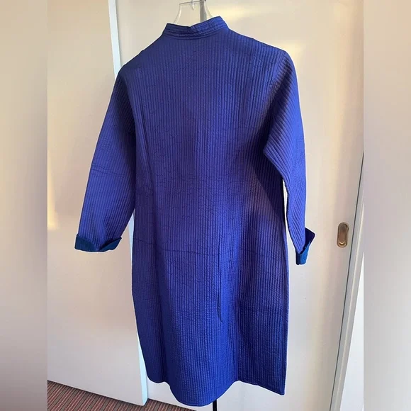 NWT Kilol FabIndia Style Silk Quilted Long Jacket Coat Nehru Cobalt Blue Purple